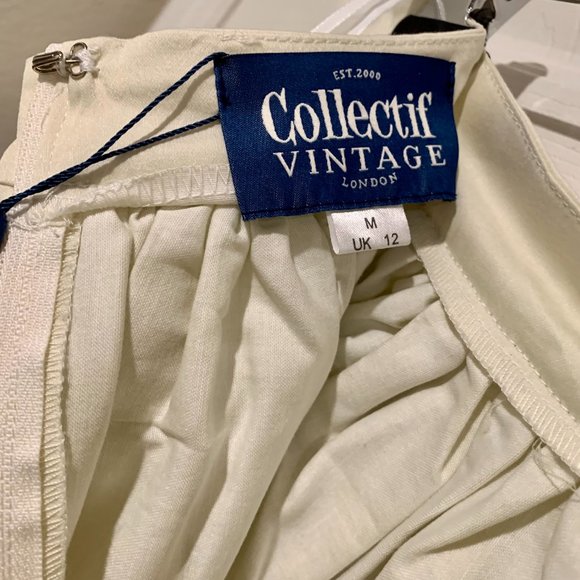 Collectif Retro Pinup Full Skirt Jasmine Seashell Border UK12/ US 8 MED NWT - Picture 6 of 15